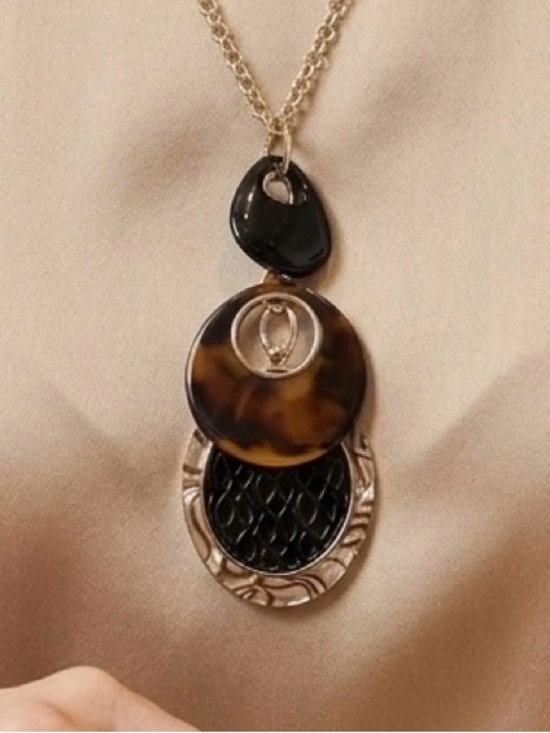Liz Claiborne Jewelry - Liz Claiborne Tortoise & Black Resin Multi-Pendant Statement Necklace Gold Tone